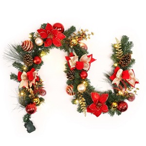 CuisinSmart Christmas Garland, 6 Ft Pre-Lit Christmas Garland Decorations with Ribbon Bows, Ball Ornaments - 1 of 4