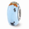 Black Bow Jewelry Fenton Blue Hand Painted Wisdom Owl Glass & Sterling Silver Bead Charm - 3 of 4