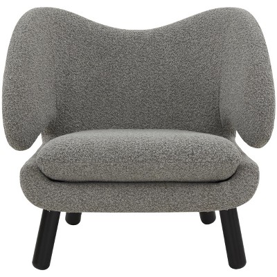Felicia Light Grey Boucle Barrel Accent Chair with Black Birchwood Legs
