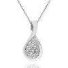 Pompeii3 1/10ct Pave Tear Drop Solitaire Diamond Pendant 10K White Gold - 3 of 4