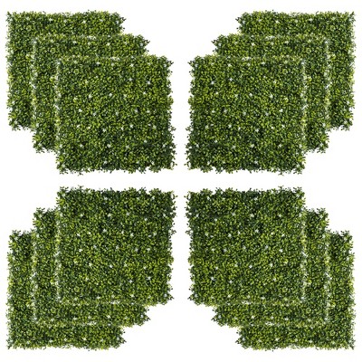 Outsunny Artificial Grass Wall Panel Backdrop, 12 20" x 20" Boxwood UV Protection Privacy Screen Panels