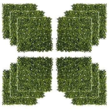 Outsunny Artificial Grass Wall Panel Backdrop, 12 20" x 20" Boxwood UV Protection Privacy Screen Panels, Milan Leaf & Flower