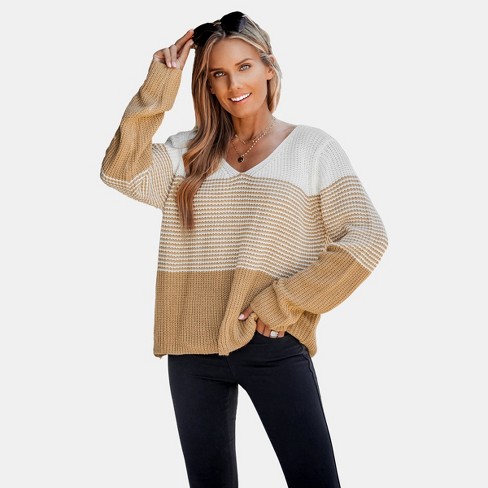 Women's Cable Knit Drop Shoulder Sweater - Cupshe-L