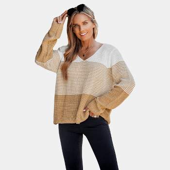 Women's Striped Colorblock Drop Sleeve Sweater - Cupshe