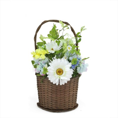 Darice 14.5" Silk Mixed Flower Artificial Spring Floral Arrangement in Basket - White/Blue