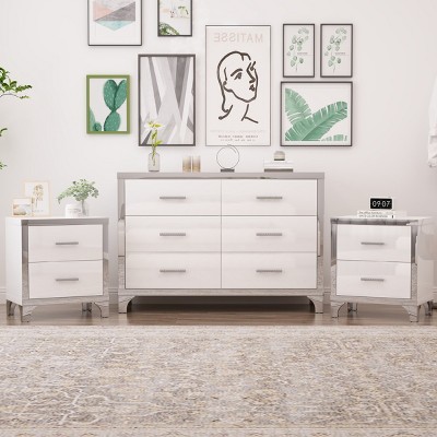 Elegant 6-Drawer Dresser and Two Nightstands Suite,Modern Storage Suite for Bedroom & Living Room-Maison Boucle