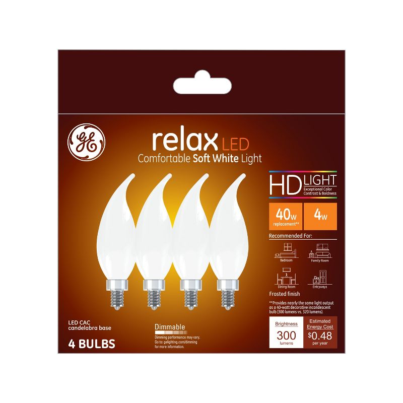 GE 4pk 4W 40W Equivalent Relax LED HD Decorative Light Bulbs, 1 of 4