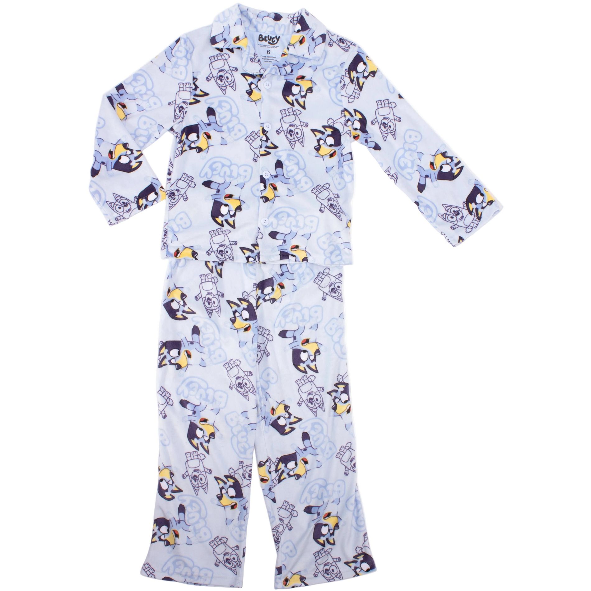 Bluey Toddler Boys Button-Up 2-Piece Pajama Set – Long Sleeve Shirt and Pants Sleepwear