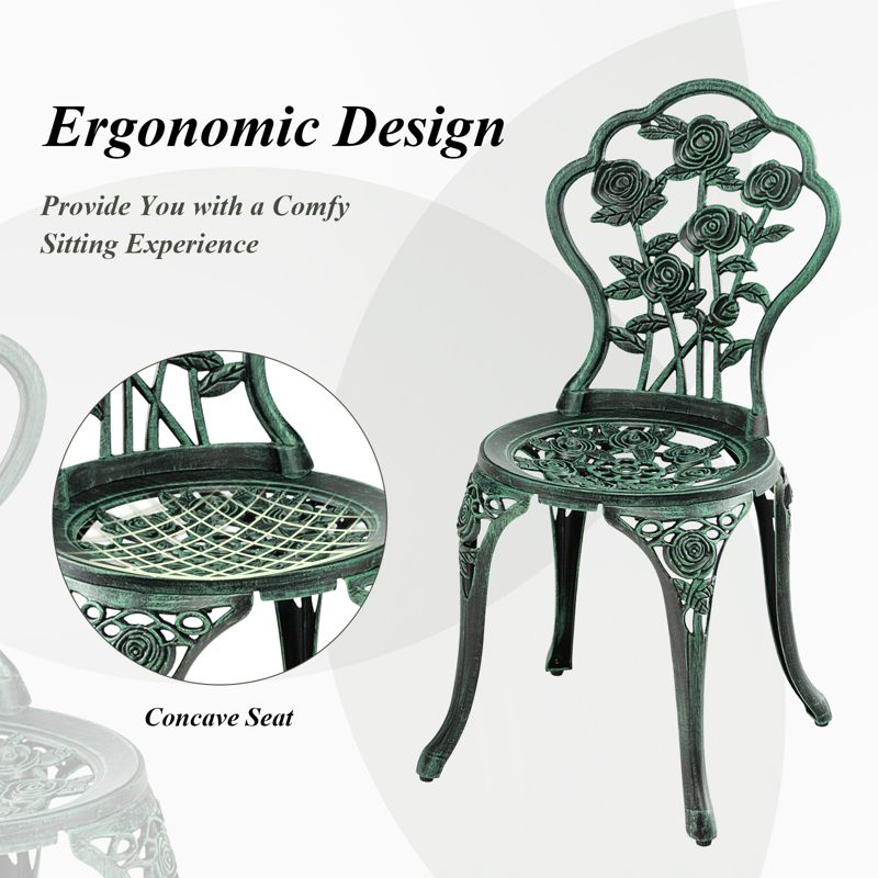 Tangkula Rose Design Bistro Set Antique Aluminum Bench Patio Garden Chair for Outdoor White, 3 of 11