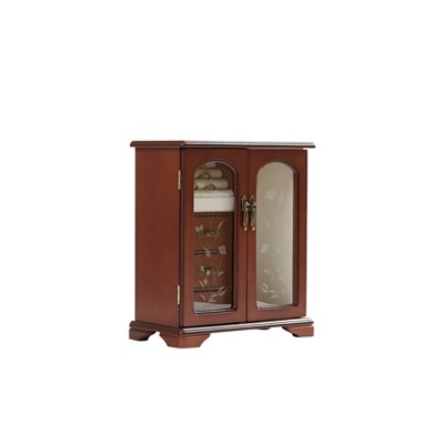 Stufurhome Solid Wooden Jewelry Box with 3-Drawers Built-in Necklace Carousel and Mirror Brown