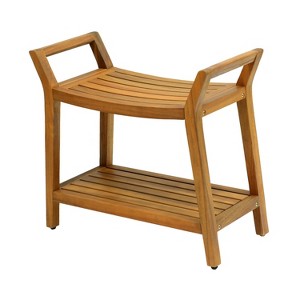 JONATHAN Y Orla 25.6" Modern Classic Slatted Solid Acacia Wood Indoor/Outdoor Shower Bench with Shelf and Handle - 1 of 4