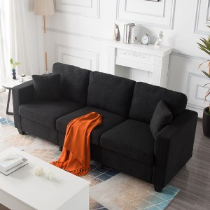 86.6" Modern Teddy Fabric Sofa, 3-Seater Couch with Removable Washable Covers & 2 Pillows  86.6"x30.3"x35.4"H - 1 of 4