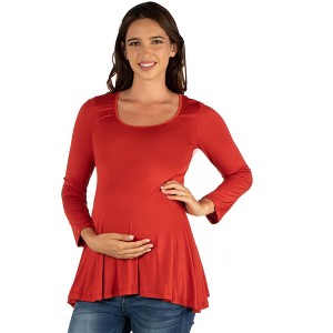 Maternity Long Sleeve Solid Color Swing Style Flared Tunic Top - 24seven Comfort Apparel™ - 1 of 4
