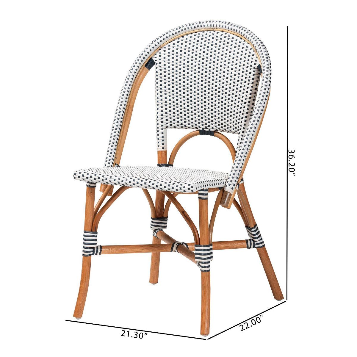 bali & pari Genica Two Tone Weaving and Rattan Bistro Chair Navy Blue/White/Natural Rattan - thumbnail 8