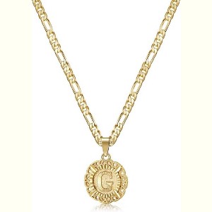 Women's 14K Gold Plated Initial Necklace with Round Letter Pendant from A-Z on Figaro Chain - 1 of 4