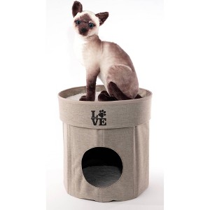 Precious Tails Home Base 2-Tier Collapsible Cat Cave - Beige - 1 of 4