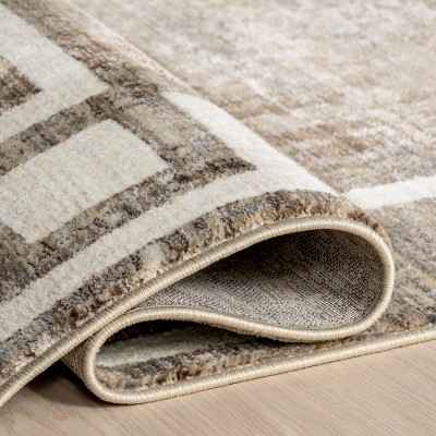 Olvera Beige and Brown Geometric Synthetic 4' x 6' Area Rug