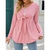 Women's Long Sleeve Front Knot Tops V Neck Ruffle Hem Casual Shirt Zip Up Flowy Blouses - 2 of 4