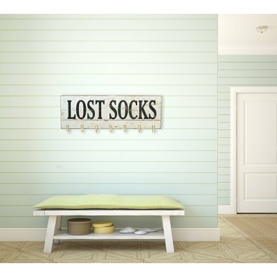 Rustic White Wood Lost Socks Wall Decor with Clothespins
