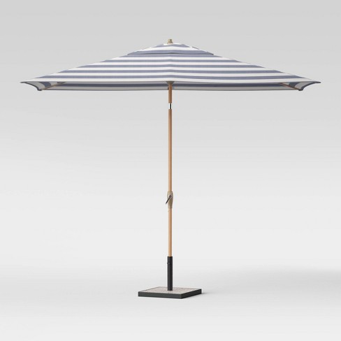 9 7 X 6 4 Rectangular Cabana Stripe Patio Umbrella Duraseason Fabric Navy Light Wood Pole Threshold Target