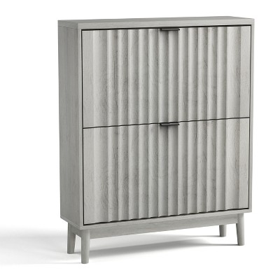 TIRAMISUBEST Gray Mobile Shoe Storage Cabinet with 2 Flip-Up Drawers - Space Saving Entryway Organizer