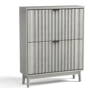 ZHUTA Shoe Cabinet with 2 Flip Drawers, Fluted Shoe Storage Cabinet for Entryway, Free Standing Shoe Storage Organizer with Wave Doors - 1 of 4