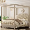 Full/Queen Size Canopy Bed Frame with Nailhead Decoration Headboard，Upholstered Bed Frame with Poles 4 Corner Bed Bracket,No Box Spring Needed - 2 of 4
