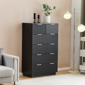 KTMBDW Fluted 6 Drawer Dresser for Bedroom, Modern Drawer Dressers with Metal Handles of Drawers, Wood Drawer Organizer for Bedroom, Living Room - 1 of 4