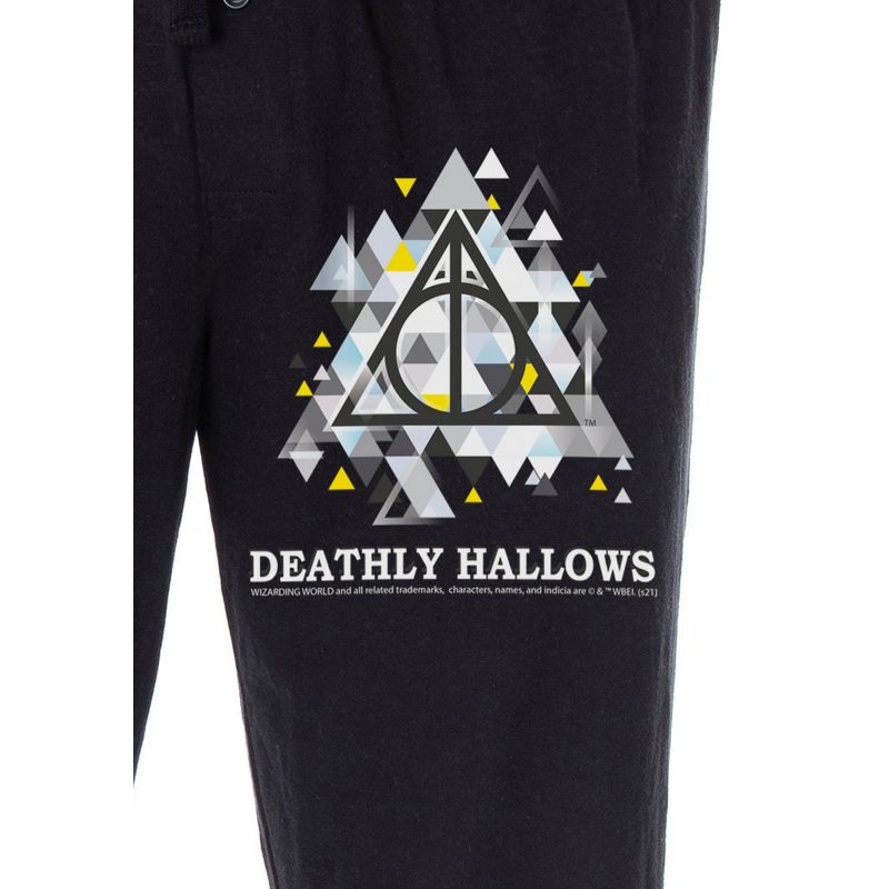 Harry Potter Pajama Pants Men's Deathly Hallows Symbol Loungewear Sleep Pants Black, 3 of 4