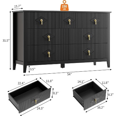 Dresser for Bedroom with 7 Drawers, 53.98" Wide Modern Chest of Drawers, Wooden Dresser TV Stand, Storage Organizer for Closet Living Room, Hallway