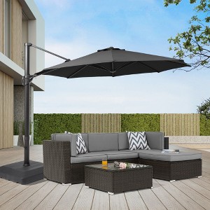 Sonkuki 11FT Outdoor Cantilever Patio Umbrella w/Base and Aluminium Pole, 360° Rotation and Infinite Canopy Angle Adjustment - 1 of 4