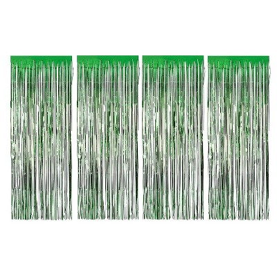 Juvale Green Foil Fringe Curtains - Metallic Tinsel Backdrop for Party Decorations (3 x 8 ft, 4 Pack)