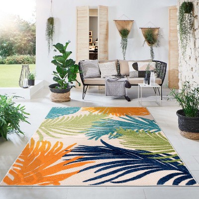 Tropical Floral Multi-Color Synthetic Indoor/Outdoor 5' x 7' Area Rug