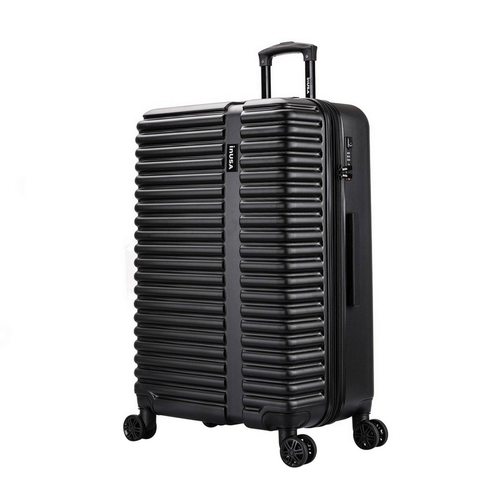 Photos - Luggage InUSA Ally Lightweight Hardside Large Checked Spinner Suitcase - Black 