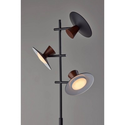 Adjustable Black and Walnut Wood LED Floor Lamp with Smart Switch