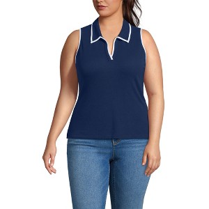 Lands' End Women's Drapey Rib Sleeveless Johnny Collar Polo Shirt - 1 of 3