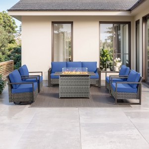 Buenhomino 8 Piece Patio Furniture Set with 41" Fire Pit Table Wicker Rattan Patio Sectional Sofa Set Outdoor Seating Furniture with Thickened Cushion - 1 of 4