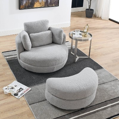 VYNXARIA VYNXARIA 39"W Oversized Swivel Chair with moon storage ottoman and 4 pillows,gray