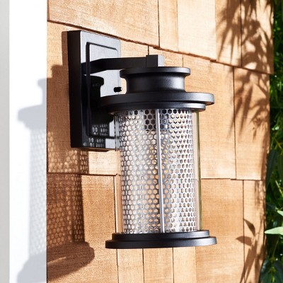 Queren Black Steel Outdoor Wall Sconce Set with Clear Shade