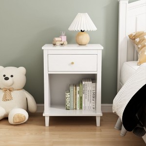 PAGED Night Stand Modern Bedside Table Wooden Nightstand with Storage Drawer and Open Shelf for Bedroom - 1 of 4