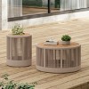 2-Piece Round Outdoor Rope Coffee Table Set, Modern Coffee Table and Side Table with Acacia Wood Tops for Patio or Balcony – The Pop Home - 2 of 4