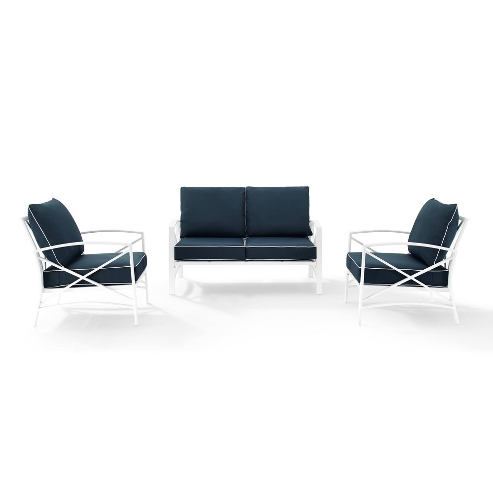 Photos - Garden Furniture Crosley Kaplan 3pc Outdoor Chat Set - White/Blue  