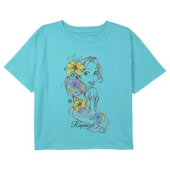 Girl's Tangled Flower Sketch Portrait Crop T-Shirt