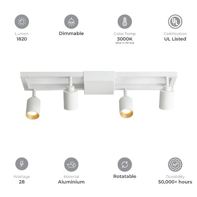 Shura 25'' Modern LED Square Track Light with Rotating Heads in Matte White