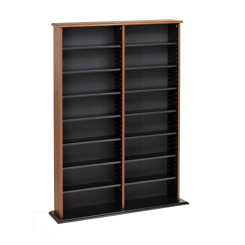 Photos - Display Cabinet / Bookcase Double Width Wall Storage Cherry & Black - Prepac: Library-Style Adjustable Media Shelves, Holds 640 CDs & 270 DVDs