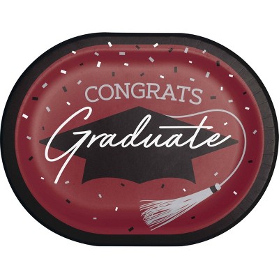 Creative Converting Graduate School Spirit Burgundy Red Oval Paper Plates 24ct
