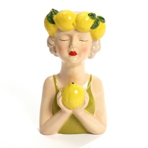 LuxenHome Lady Lemons Ceramic 11.6-Inch Tall Sculpture Vase Multicolored - 1 of 4