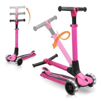 Hurtle 3 Wheeled Scooter for Kids - Foldable Stand Child Toddlers Toy Kick Scooters, Pink