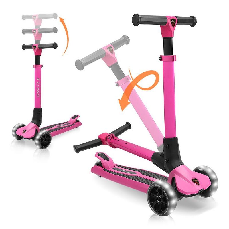 Hurtle 3 Wheeled Scooter for Kids - Foldable Stand Child Toddlers Toy Kick Scooters, Pink, 1 of 10