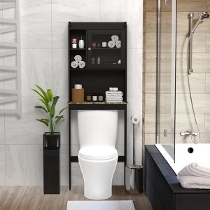 Gulches Modern Over The Toilet Space Saver Wood Storage Cabinet Espresso 4 Cubbies Adjustable Shelves Bathroom Organization - 1 of 4